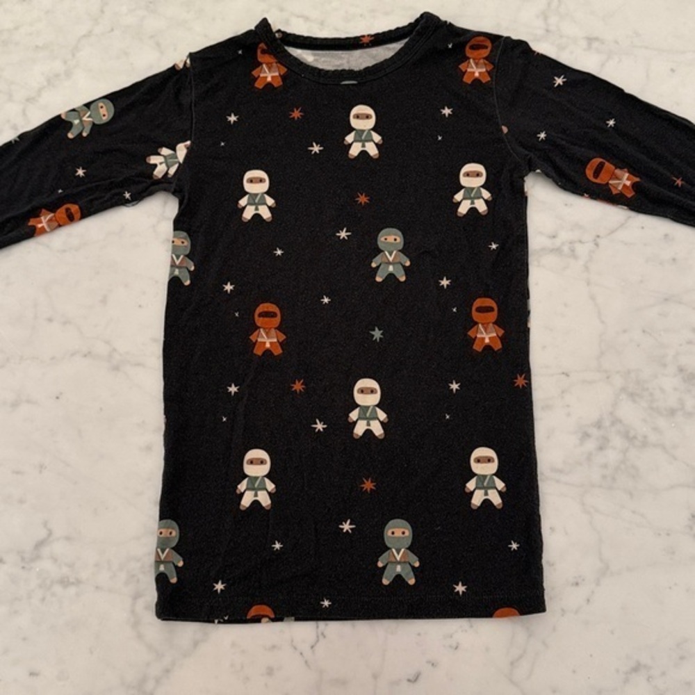 Willow Boys Bamboo Ninja Pajama Top Size 6 Black Long Sleeve Sleepwear